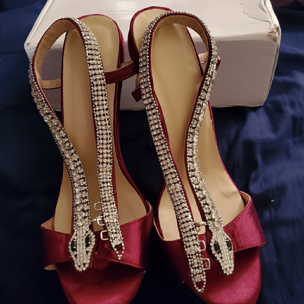 Snake bling burgundy stilletos